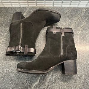 Trask Womens Madison 36-0991 Black Suede Block Heel Ankle Booties Size 9 M